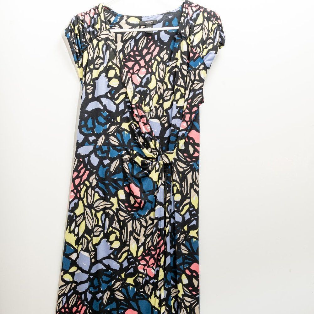 Alfani petite medium floral midi dress V-neck with gathered waist multi color